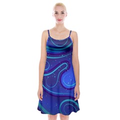 Spiral Shape Blue Abstract Spaghetti Strap Velvet Dress