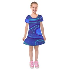 Spiral Shape Blue Abstract Kids  Short Sleeve Velvet Dress