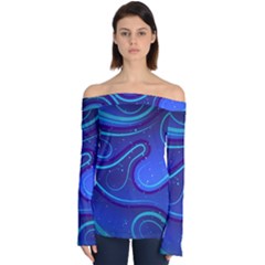 Spiral Shape Blue Abstract Off Shoulder Long Sleeve Top