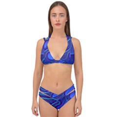 Spiral Shape Blue Abstract Double Strap Halter Bikini Set