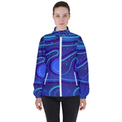 Spiral Shape Blue Abstract Women s High Neck Windbreaker