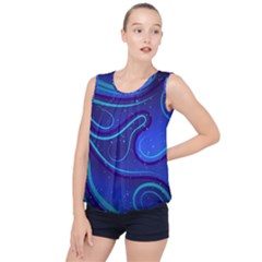 Spiral Shape Blue Abstract Bubble Hem Chiffon Tank Top