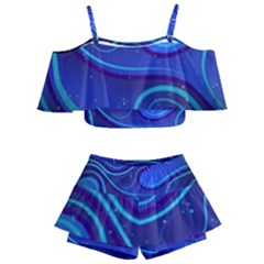 Spiral Shape Blue Abstract Kids  Off Shoulder Skirt Bikini by Jancukart