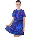 Spiral Shape Blue Abstract Short Sleeve Shoulder Cut Out Dress  View1