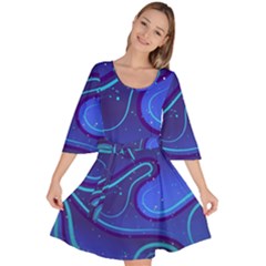 Spiral Shape Blue Abstract Velour Kimono Dress by Jancukart