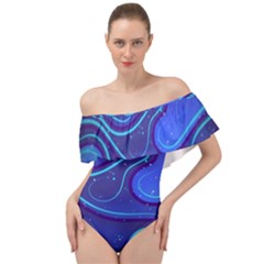 Spiral Shape Blue Abstract Off Shoulder Velour Bodysuit  by Jancukart