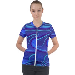 Spiral Shape Blue Abstract Short Sleeve Zip Up Jacket