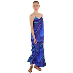 Spiral Shape Blue Abstract Cami Maxi Ruffle Chiffon Dress