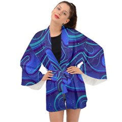 Spiral Shape Blue Abstract Long Sleeve Kimono by Jancukart