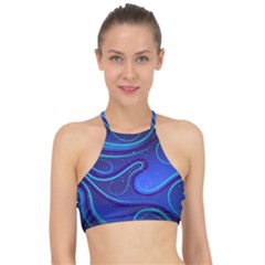 Spiral Shape Blue Abstract Racer Front Bikini Top by Jancukart