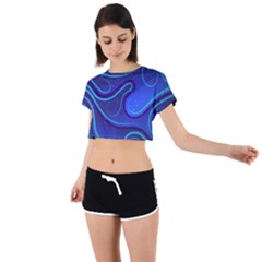 Spiral Shape Blue Abstract Tie Back Short Sleeve Crop Tee