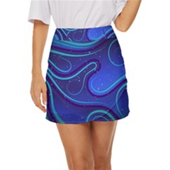 Spiral Shape Blue Abstract Mini Front Wrap Skirt