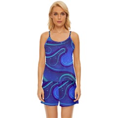 Spiral Shape Blue Abstract Satin Pajama Short Set by Jancukart