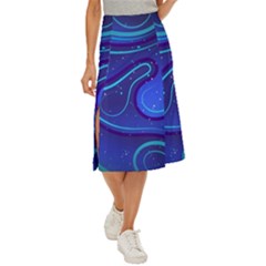 Spiral Shape Blue Abstract Midi Panel Skirt