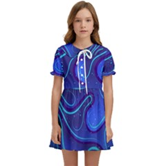 Spiral Shape Blue Abstract Kids  Sweet Collar Dress