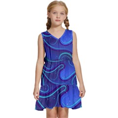 Spiral Shape Blue Abstract Kids  Sleeveless Tiered Mini Dress by Jancukart