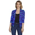 Spiral Shape Blue Abstract Women s Draped Front 3/4 Sleeve Shawl Collar Jacket View1