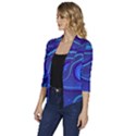 Spiral Shape Blue Abstract Women s Draped Front 3/4 Sleeve Shawl Collar Jacket View2