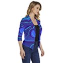 Spiral Shape Blue Abstract Women s Draped Front 3/4 Sleeve Shawl Collar Jacket View3