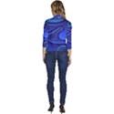 Spiral Shape Blue Abstract Women s Draped Front 3/4 Sleeve Shawl Collar Jacket View4