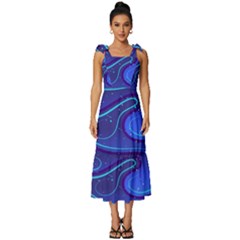 Spiral Shape Blue Abstract Tie-strap Tiered Midi Chiffon Dress by Jancukart