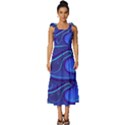 Spiral Shape Blue Abstract Tie-Strap Tiered Midi Chiffon Dress View1