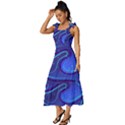 Spiral Shape Blue Abstract Tie-Strap Tiered Midi Chiffon Dress View2