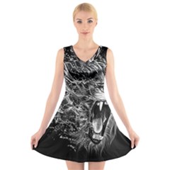 Lion Furious Abstract Desing Furious V-neck Sleeveless Dress by Jancukart