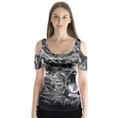 Lion Furious Abstract Desing Furious Butterfly Sleeve Cutout Tee 