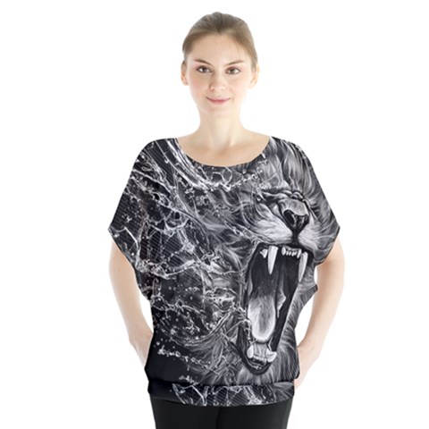 Lion Furious Abstract Desing Furious Batwing Chiffon Blouse by Jancukart