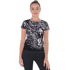 Lion Furious Abstract Desing Furious Short Sleeve Sports Top  by Jancukart