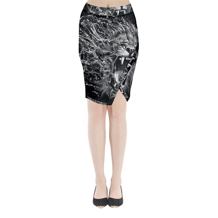 Lion Furious Abstract Desing Furious Midi Wrap Pencil Skirt