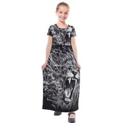 Lion Furious Abstract Desing Furious Kids  Short Sleeve Maxi Dress by Jancukart