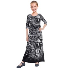 Lion Furious Abstract Desing Furious Kids  Quarter Sleeve Maxi Dress by Jancukart