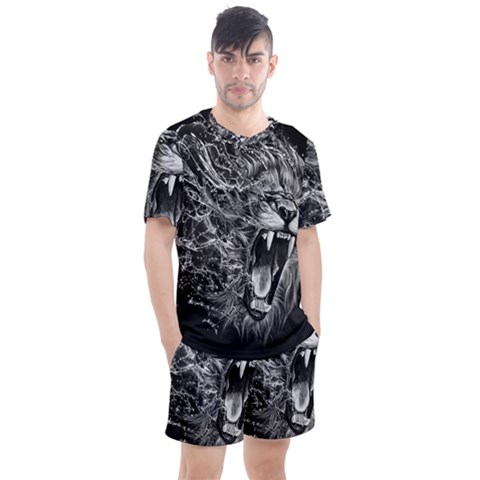 Lion Furious Abstract Desing Furious Men s Mesh Tee And Shorts Set by Jancukart