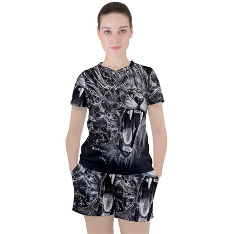 Lion Furious Abstract Desing Furious Women s Tee And Shorts Set by Jancukart