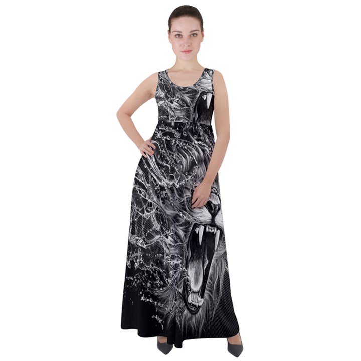 Lion Furious Abstract Desing Furious Empire Waist Velour Maxi Dress