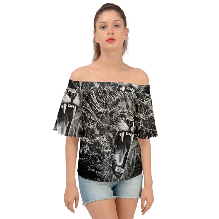 Lion Furious Abstract Desing Furious Off Shoulder Short Sleeve Top