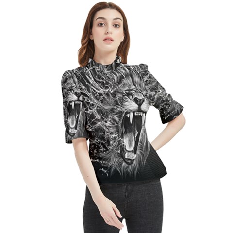 Lion Furious Abstract Desing Furious Frill Neck Blouse by Jancukart