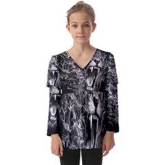 Lion Furious Abstract Desing Furious Kids  V Neck Casual Top by Jancukart