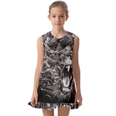 Lion Furious Abstract Desing Furious Kids  Pilgrim Collar Ruffle Hem Dress