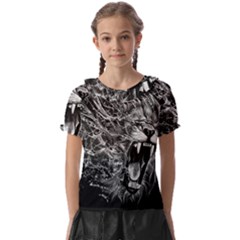 Lion Furious Abstract Desing Furious Kids  Frill Chiffon Blouse