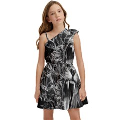 Lion Furious Abstract Desing Furious Kids  One Shoulder Party Dress by Jancukart