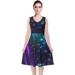 Abstract Building City 3d V-neck Midi Sleeveless Dress 