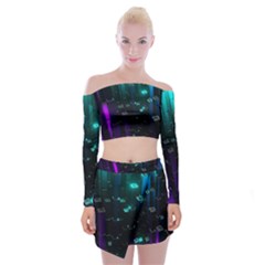 Abstract Building City 3d Off Shoulder Top With Mini Skirt Set