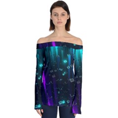 Abstract Building City 3d Off Shoulder Long Sleeve Top