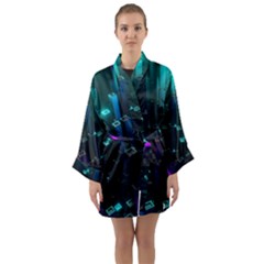 Abstract Building City 3d Long Sleeve Satin Kimono