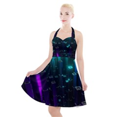 Abstract Building City 3d Halter Party Swing Dress 