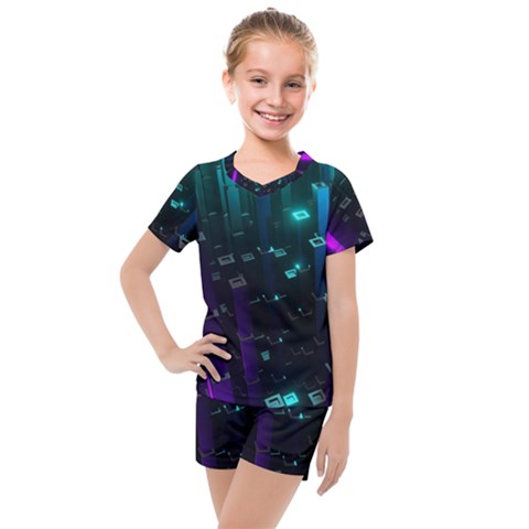 Abstract Building City 3d Kids  Mesh Tee And Shorts Set by Jancukart