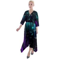 Abstract Building City 3d Quarter Sleeve Wrap Front Maxi Dress